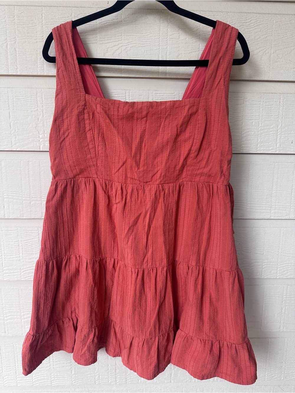 Lost + Wander Bright Orange/Coral Tiered Square-Neck Dress